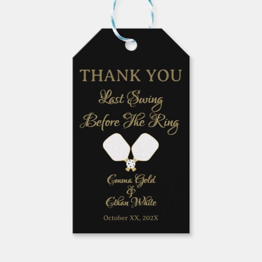 結婚週末のアクティビティPickleball金ゴールド&ホワイト ギフトタグ (正面)