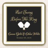 結婚週末のアクティビティPickleball金ゴールド&ホワイト スクエアペーパーコースター (正面)