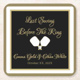 結婚週末のアクティビティPickleball金ゴールド&ホワイト スクエアペーパーコースター