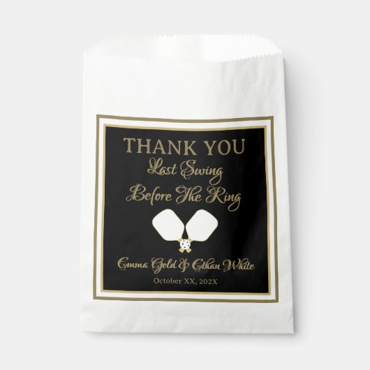 結婚週末のアクティビティPickleball金ゴールド&ホワイト フェイバーバッグ (正面)