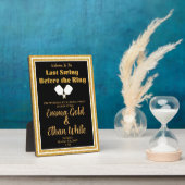 結婚週末のアクティビティPickleball Black & 金ゴールド フォトプラーク (側面)