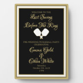 結婚週末のアクティビティPickleball Black & 金ゴールド フォトプラーク (正面)