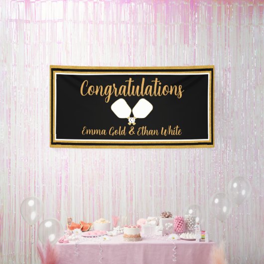 結婚週末のアクティビティPickleball Black & 金ゴールド 横断幕 (パーティー)