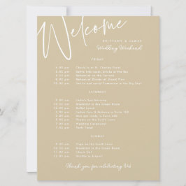 結婚週末の旅程金ゴールドウェルカムカード 招待状