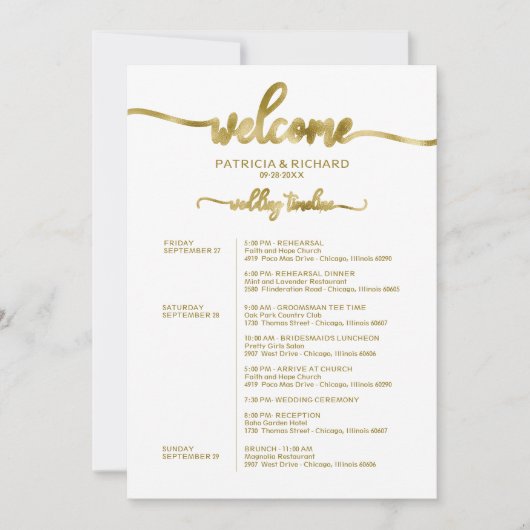 結婚週末の行程 シンプル おしゃれ タイムライン 招待状 (正面)