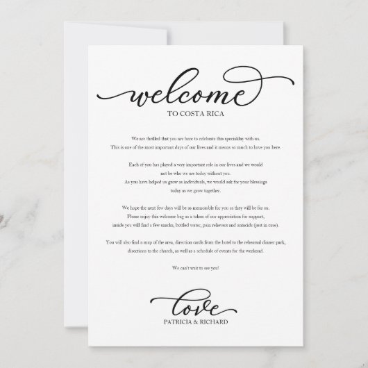 結婚週末歓迎スケジュール おしゃれなスクリプト 招待状 (正面)