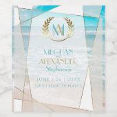 結婚酒 | モノグラムモダン幾何学的ビーチ ワインラベル (シングルラベル)