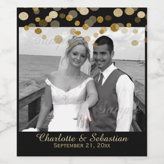 結婚金ゴールドドフェイクットパーソナライズされたカスタム ワインラベル (シングルラベル)