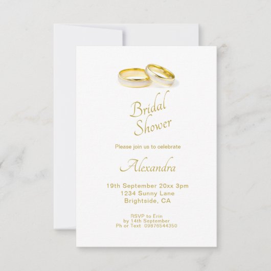 結婚金ゴールドリングや輪エレガントブライダルシャワー 招待状 (正面)