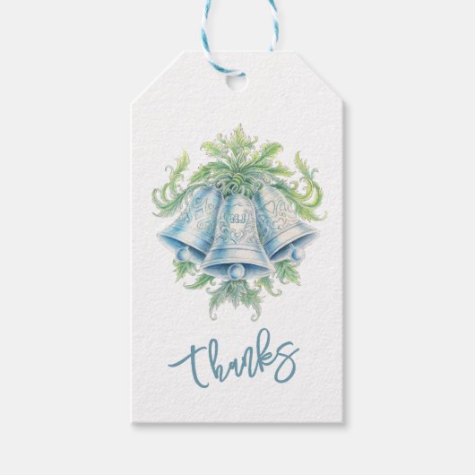 結婚鈴と葉の水の色が感謝してい好き ギフトタグ (正面)