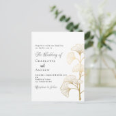 結婚銀杏離れ白金ゴールド インビテーションポストカード (スタンド正面)