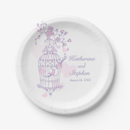 結婚鳥類ピンクカスタム紙プレート ペーパープレート