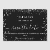 結婚黒銀グリッター日救付け磁石 マグネット招待状 (正面)