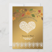 結婚1周年パーティー　ゴールド　秋の落ち葉 招待状 (正面)