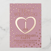 結婚1周年パーティー ピンク ローズゴールド 箔招待状 (正面)