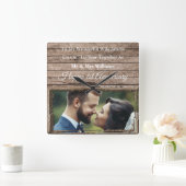 結婚1周年記念の木製写真フレーム時計 スクエア壁時計 (ホーム)