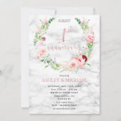 結婚1周年記念 エレガント ローズゴールド フラワーデザイン 招待状 (正面)