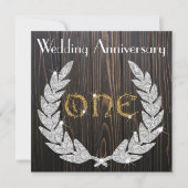 結婚1周年記念 | ラスティックウッドとゴールド 招待状 (正面)