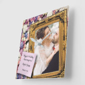 結婚1周年記念 花の古い木製フレーム スクエア壁時計 (傾斜)