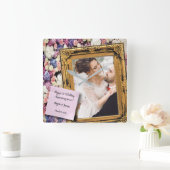 結婚1周年記念 花の古い木製フレーム スクエア壁時計 (ホーム)