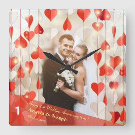 結婚1周年 ハートのカーテン ウォールクロック