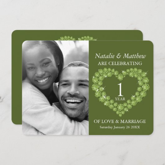 結婚1周年 ペリドット緑の写真 招待状 (正面/裏面)