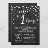 結婚1周年 黒板 ブラック シルバー 招待状 (正面/裏面)
