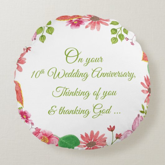 結婚10周年記念の宗教的な花 ラウンドクッション (正面)
