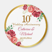 結婚10周年記念 ゴールドフレーム フラワー マグネット (正面)