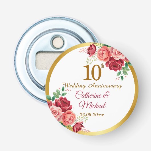 結婚10周年記念 ゴールドフレーム フラワー 栓抜き (正面)