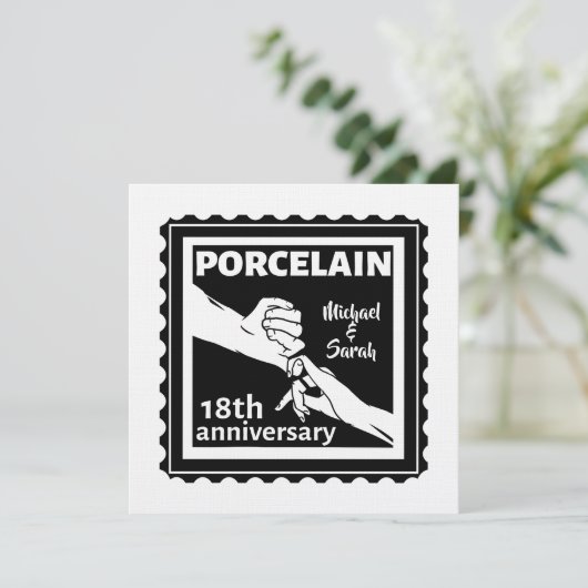 結婚18周年記念日陶器の伝統的なデザイン 招待状 (スタンド正面)