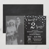 結婚2周年記念 黒と銀の黒板 招待状 (正面/裏面)
