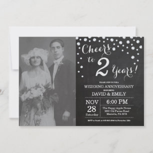 結婚2周年記念 黒と銀の黒板 招待状