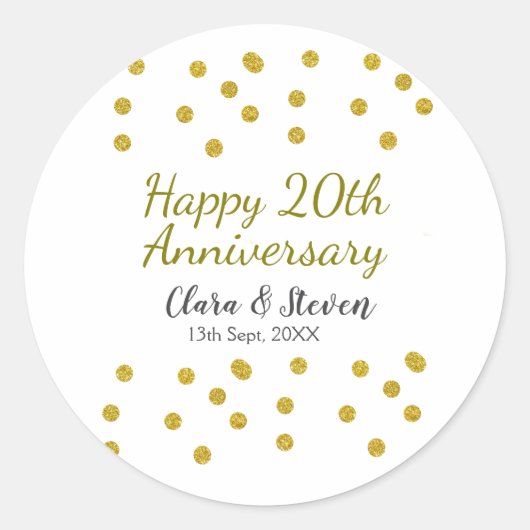 結婚20周年おめでとう ゴールドのドットが輝く ラウンドシール (正面)
