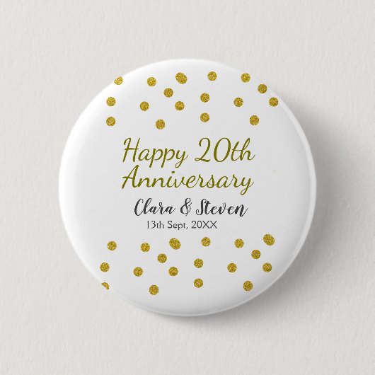 結婚20周年おめでとう ゴールドのドットが輝く 缶バッジ (正面)