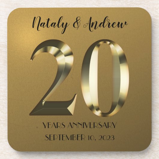 結婚20周年おめでとう メタリックゴールド コースター (正面)