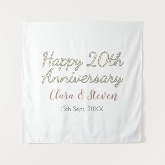 結婚20周年おめでとう 名前 ピンク グレー パステル タペストリー (正面)
