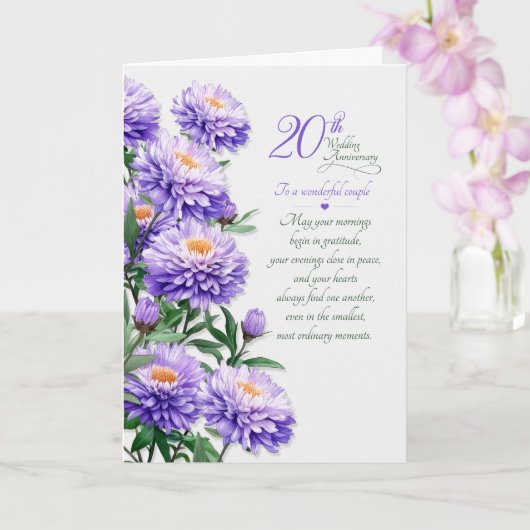 結婚20周年記念の紫色のキク科の花 カード (蘭)