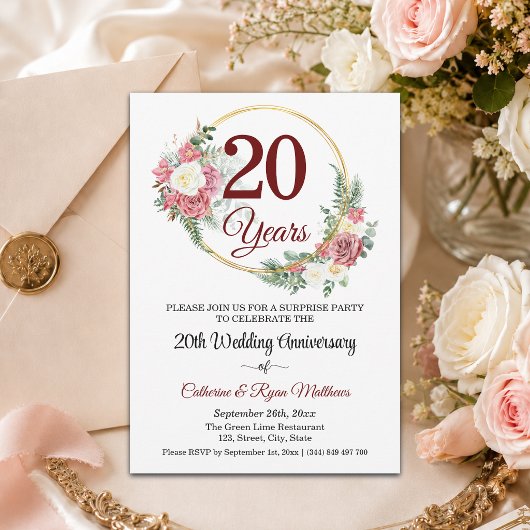 結婚20周年記念サプライズパーティー フローラル 招待状