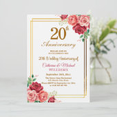 結婚20周年記念 ゴールドフレームと花模様 招待状 (スタンド正面)