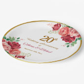 結婚20周年記念 ゴールドフレームと花 ペーパープレート (アングル)