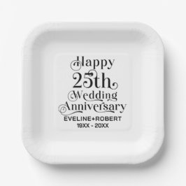 結婚25周年おめでとう ブラックタイポグラフィー ペーパープレート