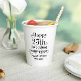 結婚25周年おめでとう ブラックタイポグラフィー 紙コップ