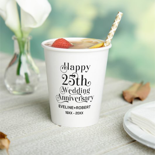 結婚25周年おめでとう ブラックタイポグラフィー 紙コップ (インサイチュ)