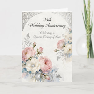 結婚25周年お祝いのピンクとホワイトの花 カード