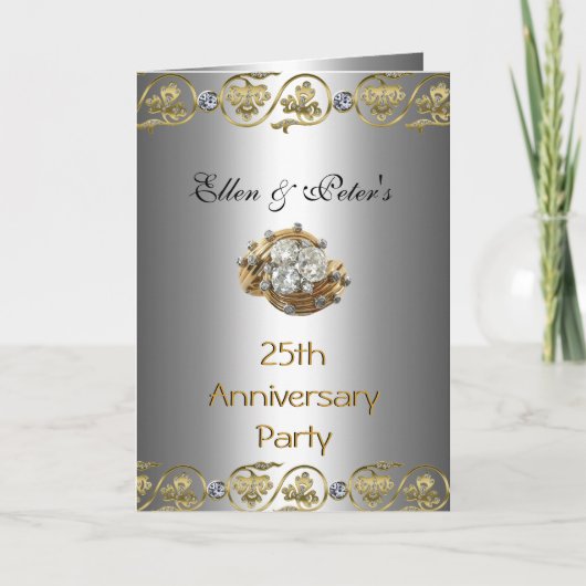結婚25周年パーティー 招待状 ゴールドカード (正面)