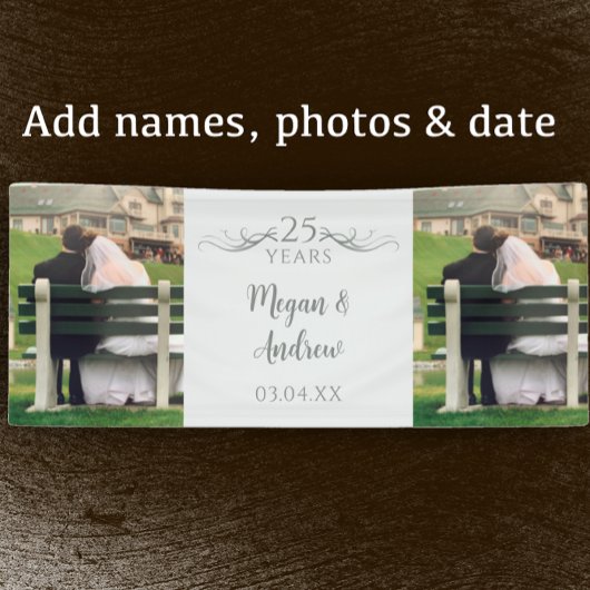 結婚25周年記念のオーダーメイドスクリプト2枚の写真入り 横断幕