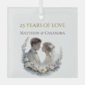 結婚25周年記念の伝統的な祝賀 ガラスオーナメント (正面)