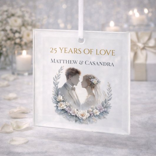 結婚25周年記念の伝統的な祝賀 ガラスオーナメント