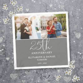 結婚25周年記念のThen+And+Now2枚の写真 スタンダードカクテルナプキン